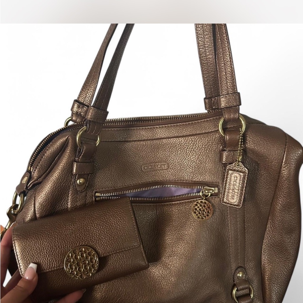 Coach Brown Shoulder Bag with Leather Trim